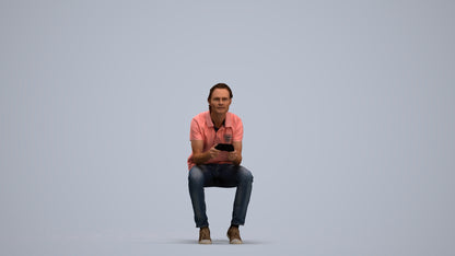 3D scanned man sitting casual, photorealistic archviz people for Enscape and SketchUp, standing pose render