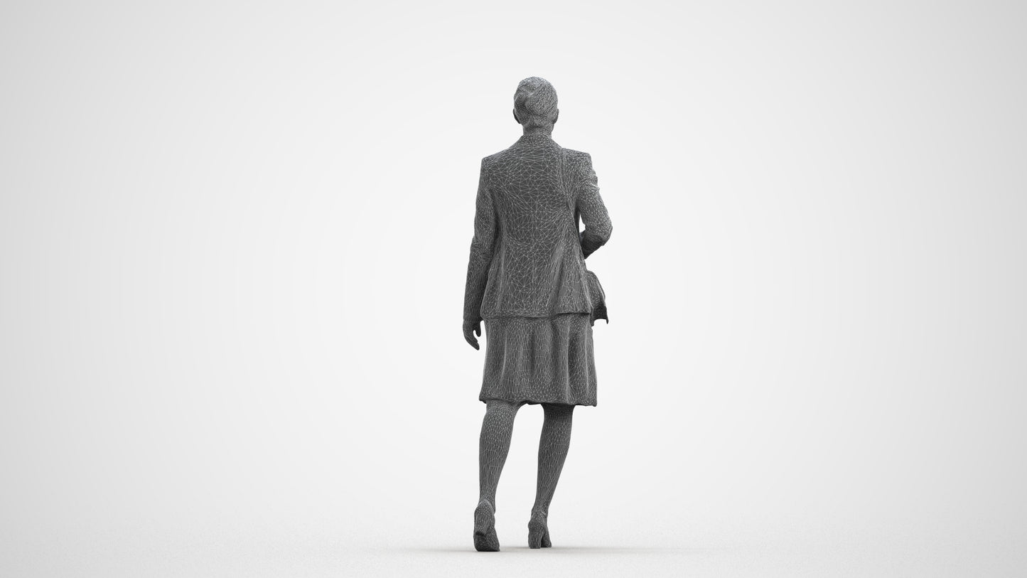 photogrammetry 3D woman business walking, realistic human model archviz FBX, wireframe front view