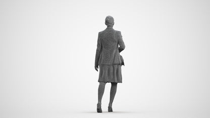 photogrammetry 3D woman business walking, realistic human model archviz FBX, wireframe front view