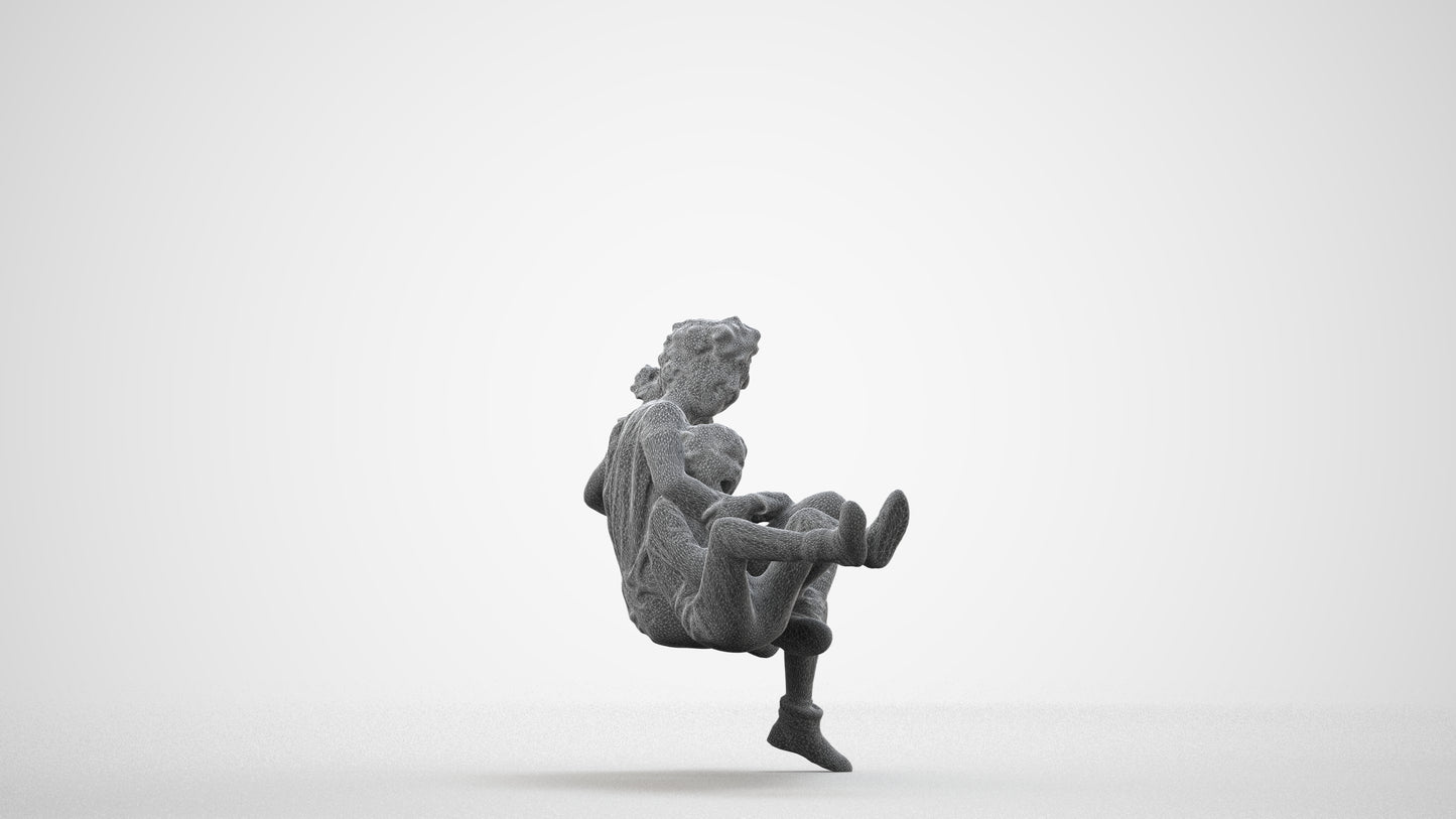realistic 3D girl casual kids, scanned archviz people for Blender and 3ds Max, wireframe side view