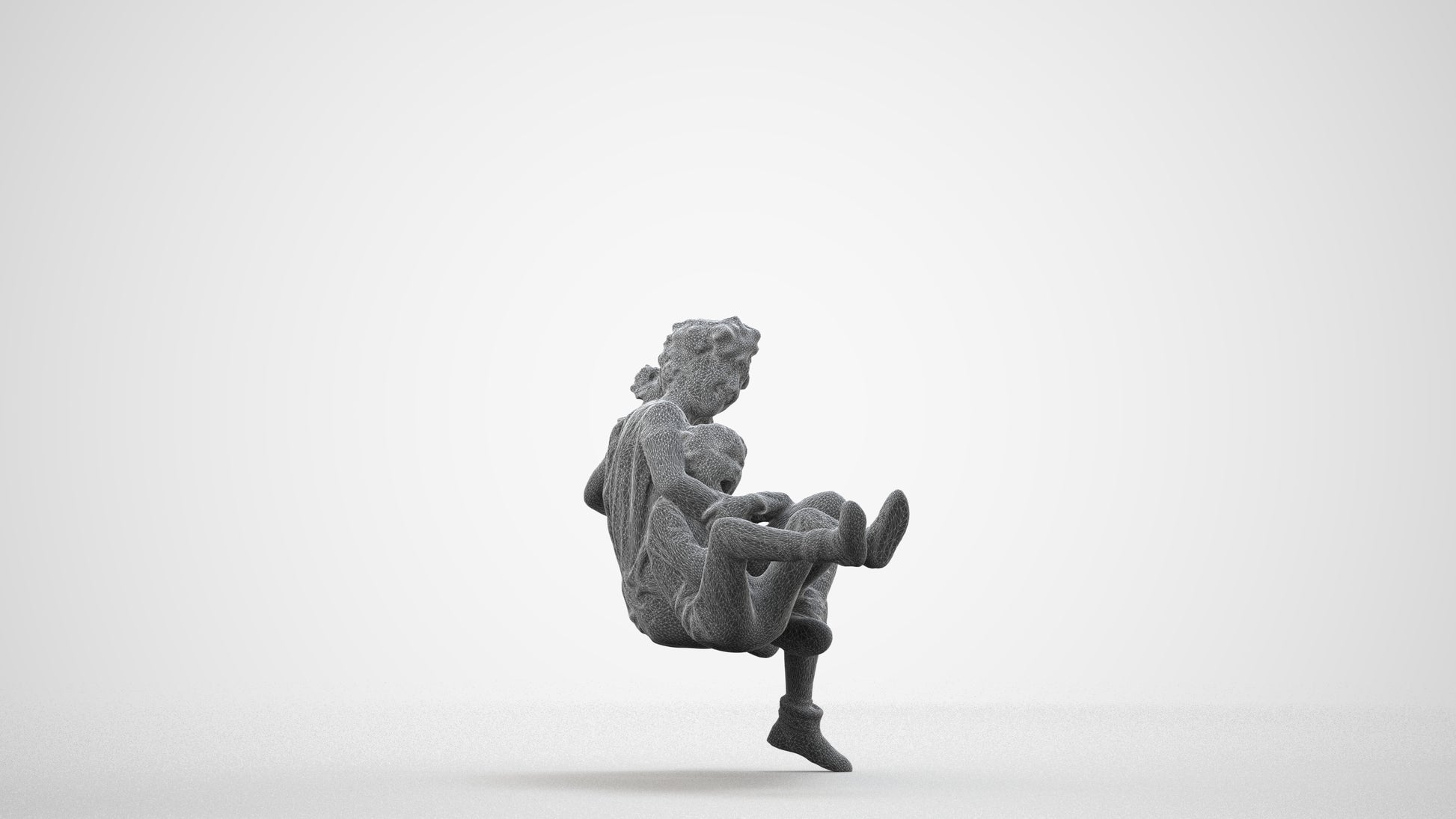 realistic 3D girl casual kids, scanned archviz people for Blender and 3ds Max, wireframe side view