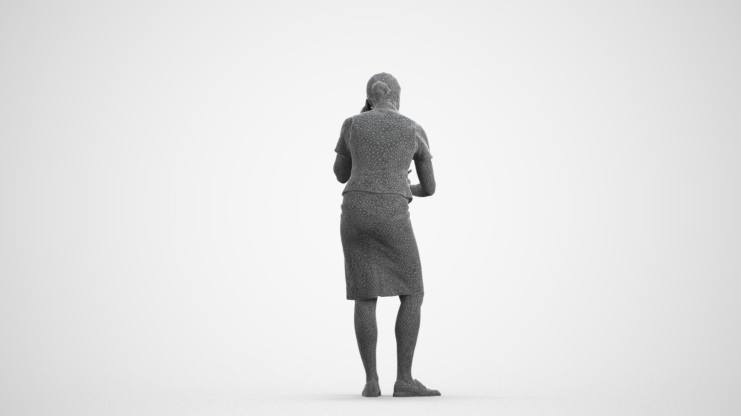 realistic 3D woman hospitality, scanned archviz people for Blender and 3ds Max, wireframe front view