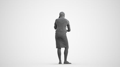 realistic 3D woman hospitality, scanned archviz people for Blender and 3ds Max, wireframe front view