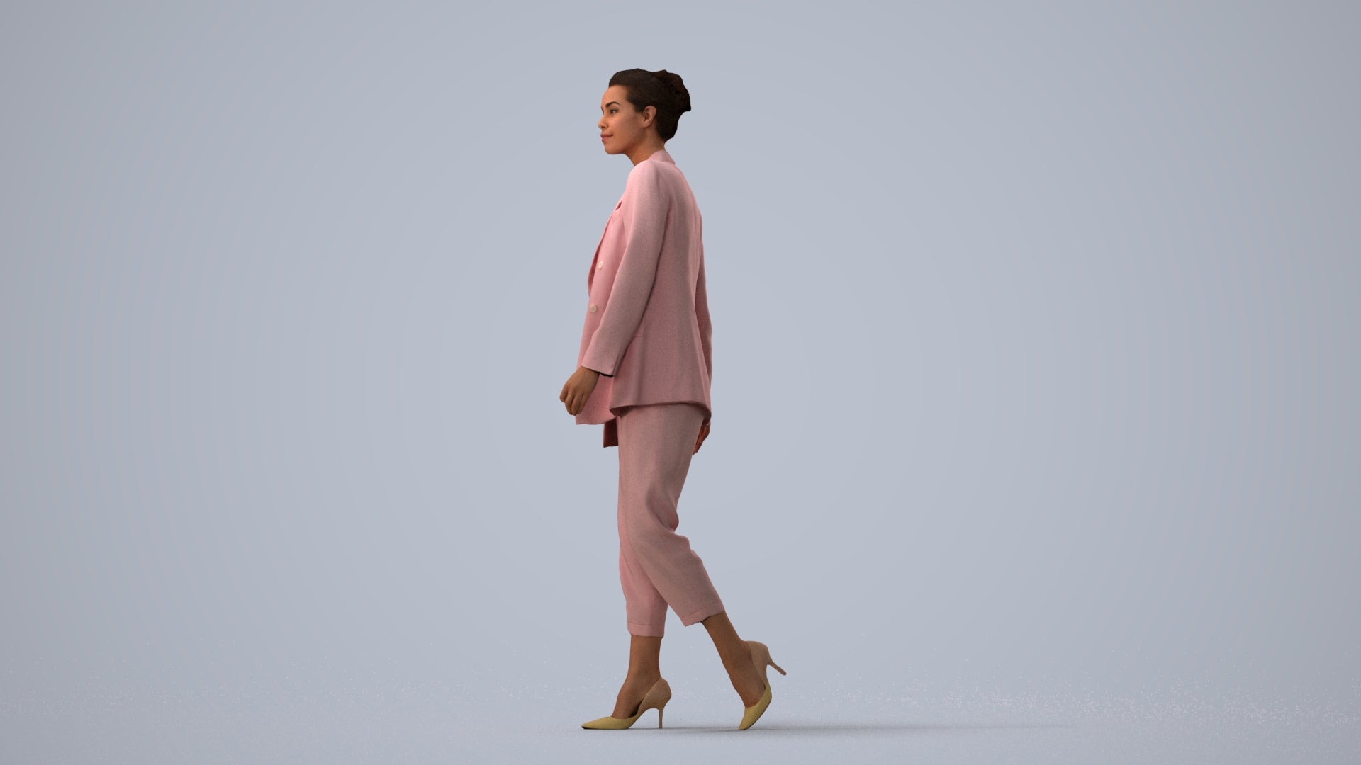 realistic 3D people woman business walking, render-ready for V-Ray and Corona, FBX OBJ, three-quarter view render