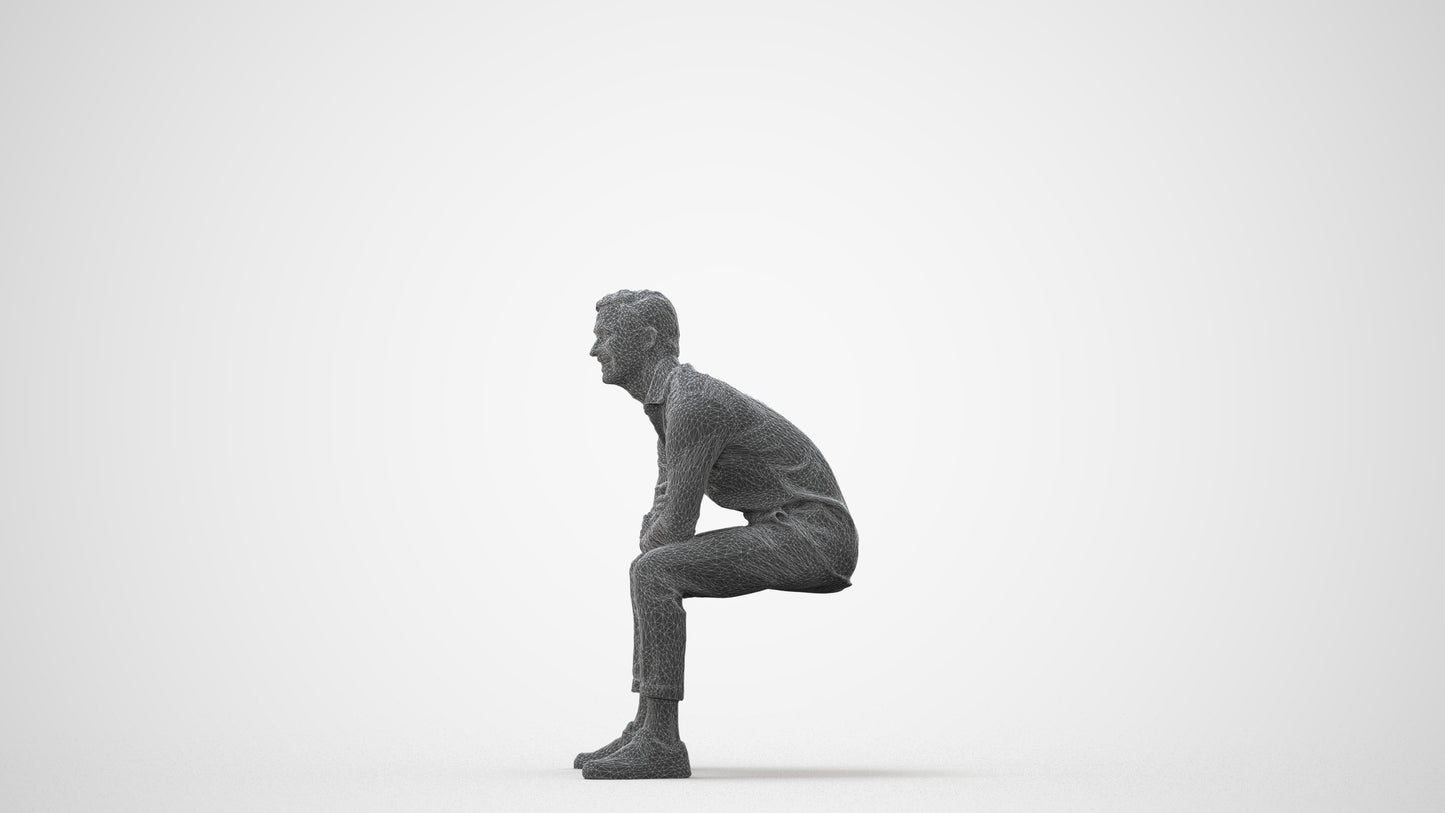 3D scanned man sitting casual, photorealistic archviz people for Enscape and SketchUp, square thumbnail