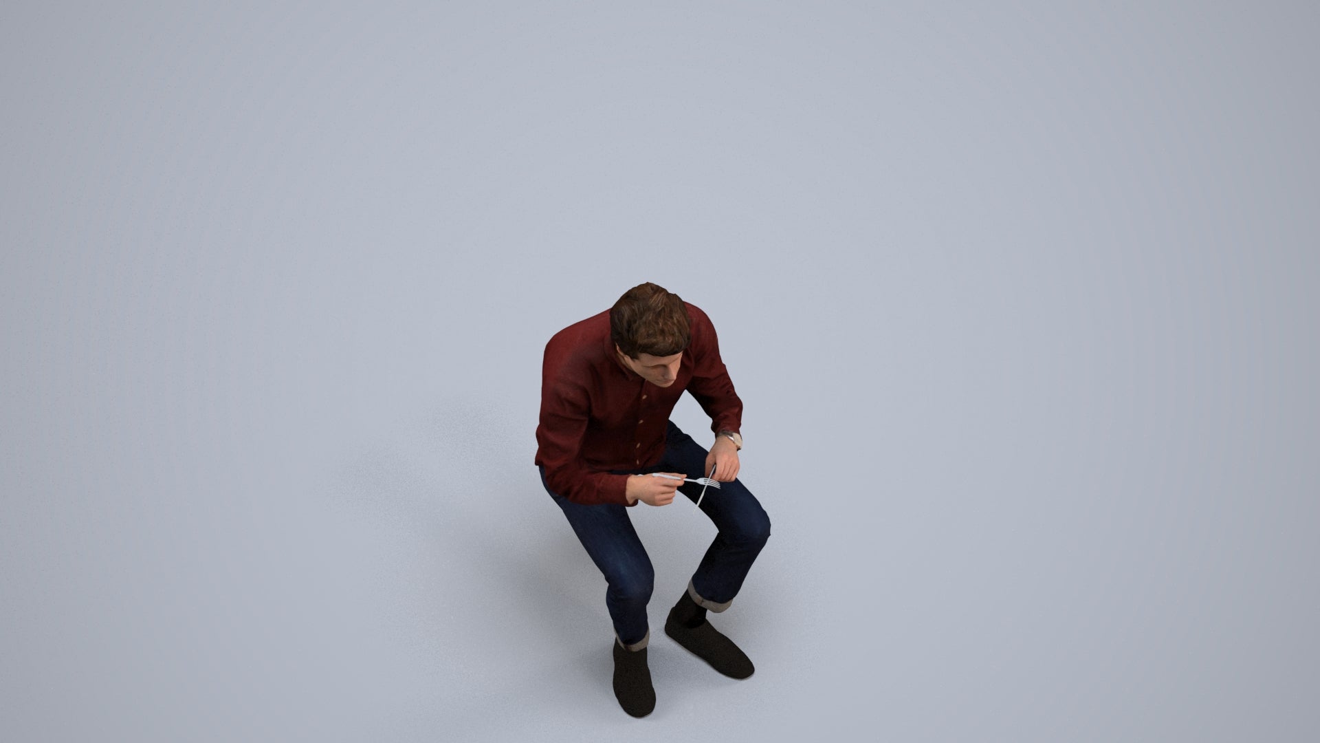 scanned 3D man casual sitting, photogrammetry people for Enscape and V-Ray, back view render
