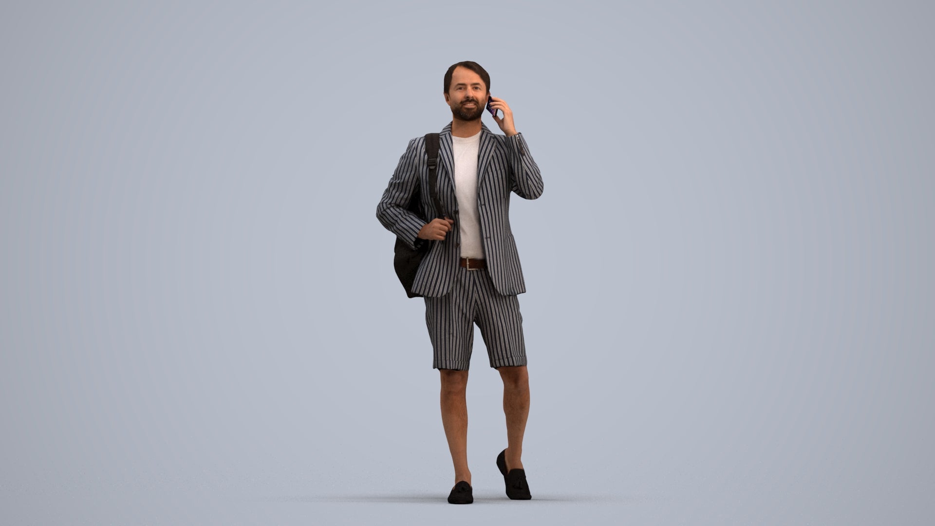 3D human model man business walking, photogrammetry scanned person for archviz, standing pose render