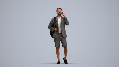 3D human model man business walking, photogrammetry scanned person for archviz, standing pose render