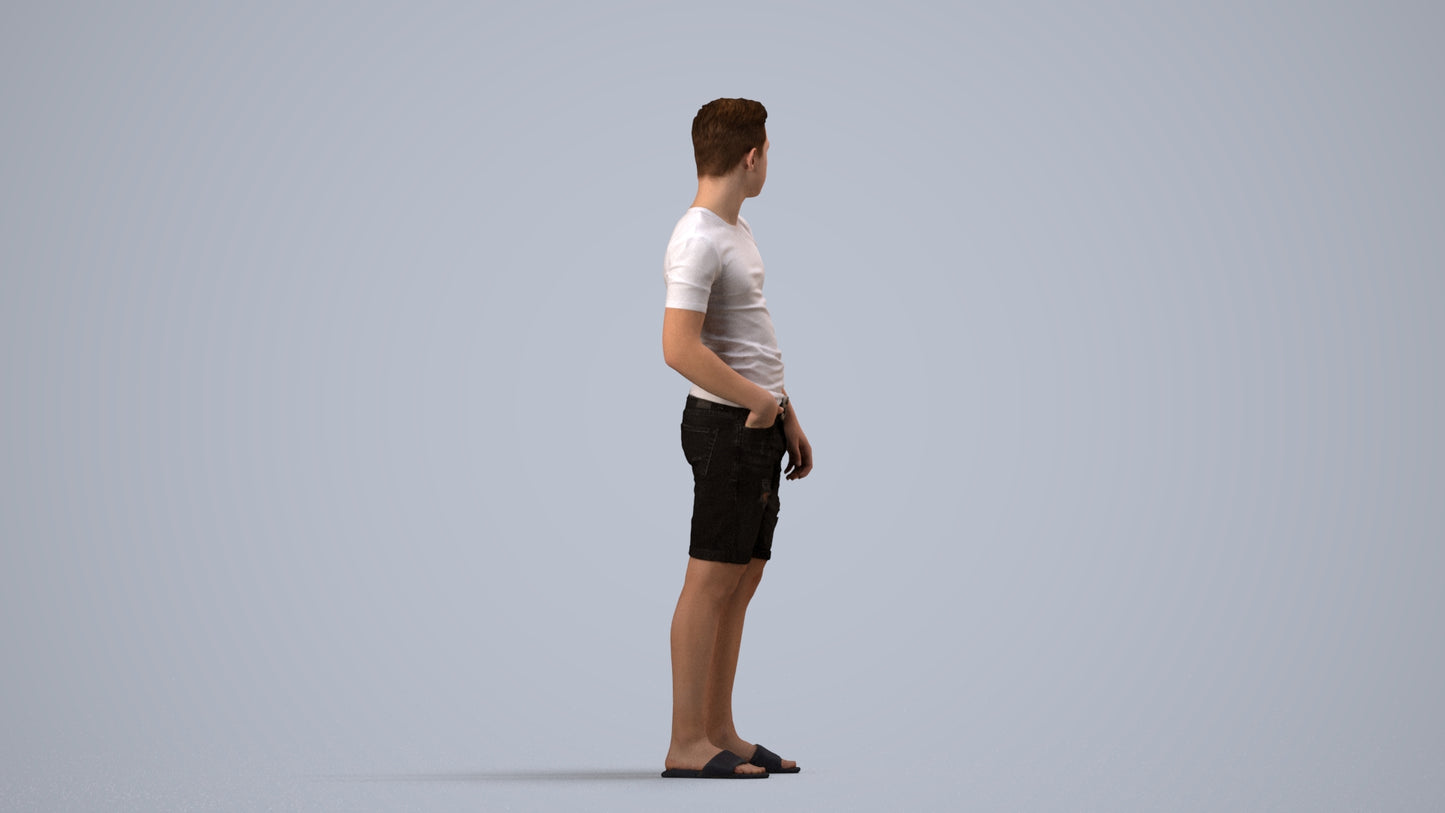 realistic 3D boy casual kids, scanned archviz people for Blender and 3ds Max, side view render