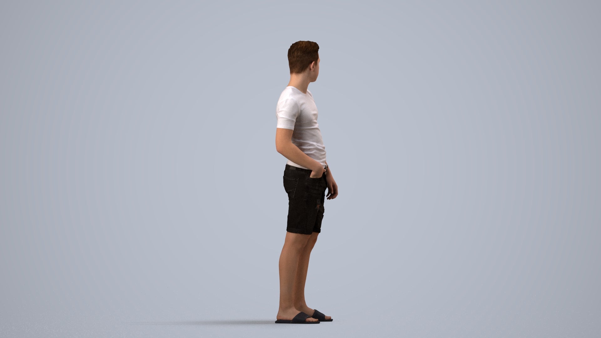 realistic 3D boy casual kids, scanned archviz people for Blender and 3ds Max, side view render