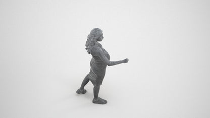 3D human model woman casual standing, photogrammetry scanned person for archviz, wireframe three-quarter view
