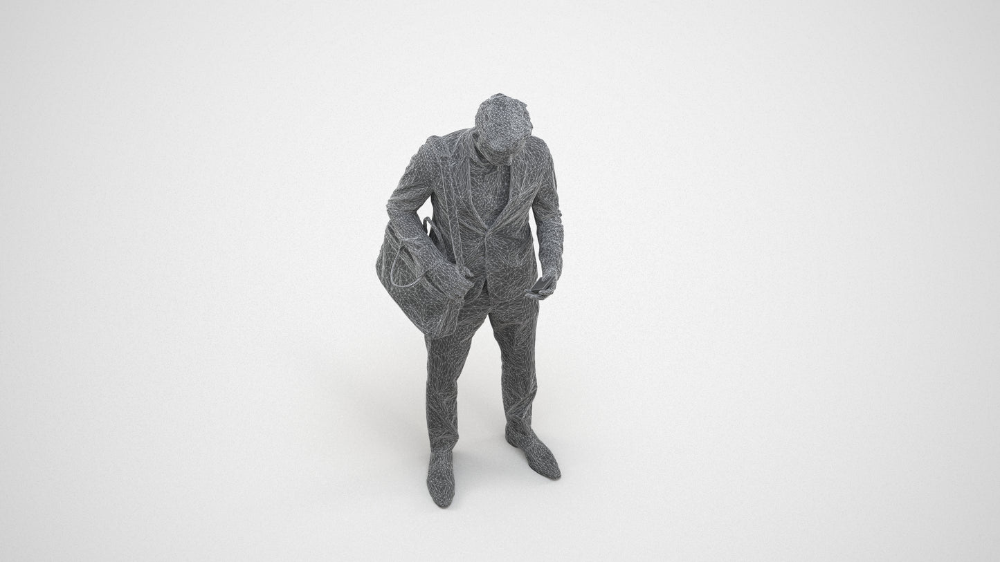 realistic 3D man business, scanned archviz people for Blender and 3ds Max, wireframe three-quarter view