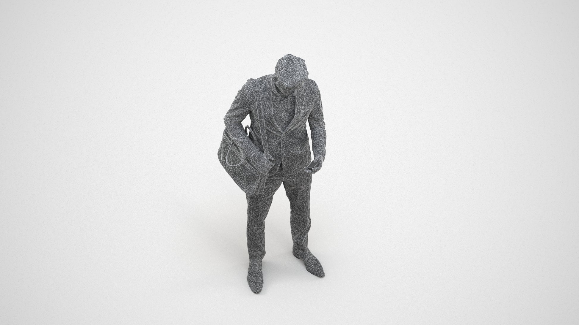 realistic 3D man business, scanned archviz people for Blender and 3ds Max, wireframe three-quarter view