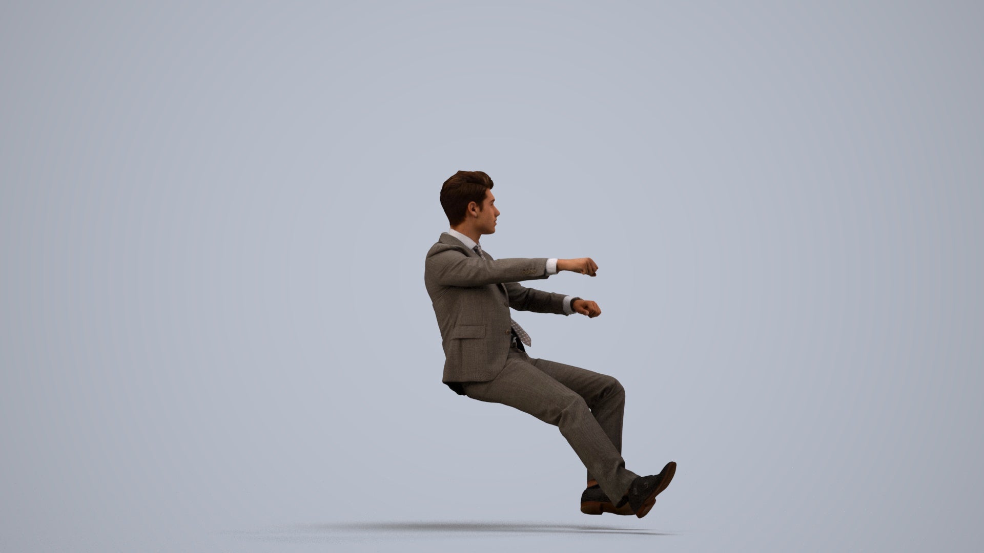 realistic 3D human man business driving, archviz people FBX OBJ for Blender, side view render