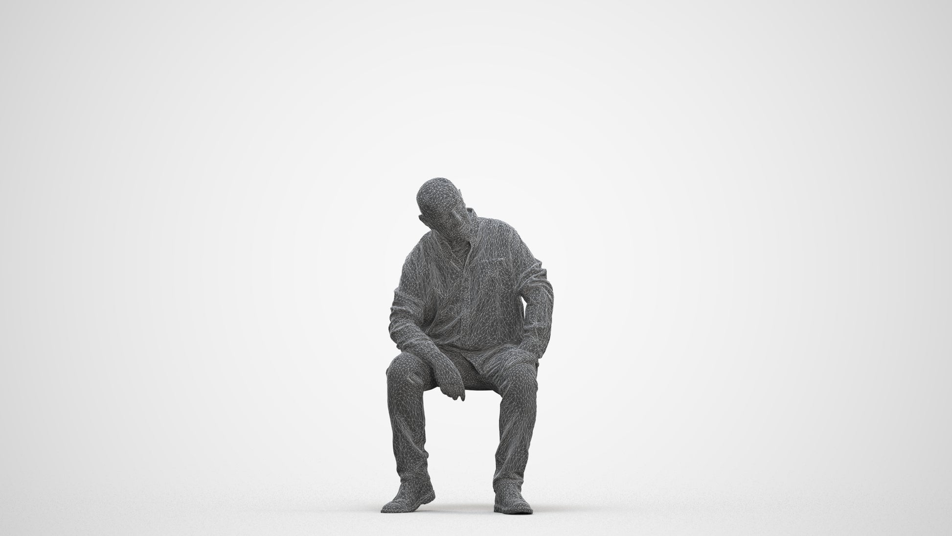 realistic 3D people senior man casual sitting, render-ready for V-Ray and Corona, FBX OBJ, three-quarter front view render