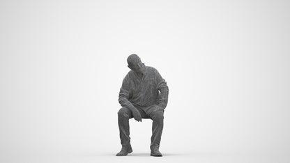 realistic 3D people senior man casual sitting, render-ready for V-Ray and Corona, FBX OBJ, three-quarter front view render