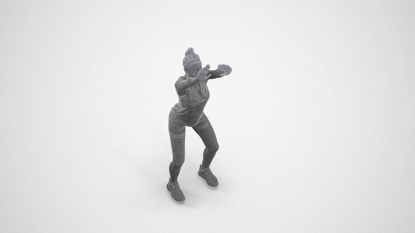 scanned 3D girl sport, photogrammetry people for Enscape and V-Ray, wireframe three-quarter view