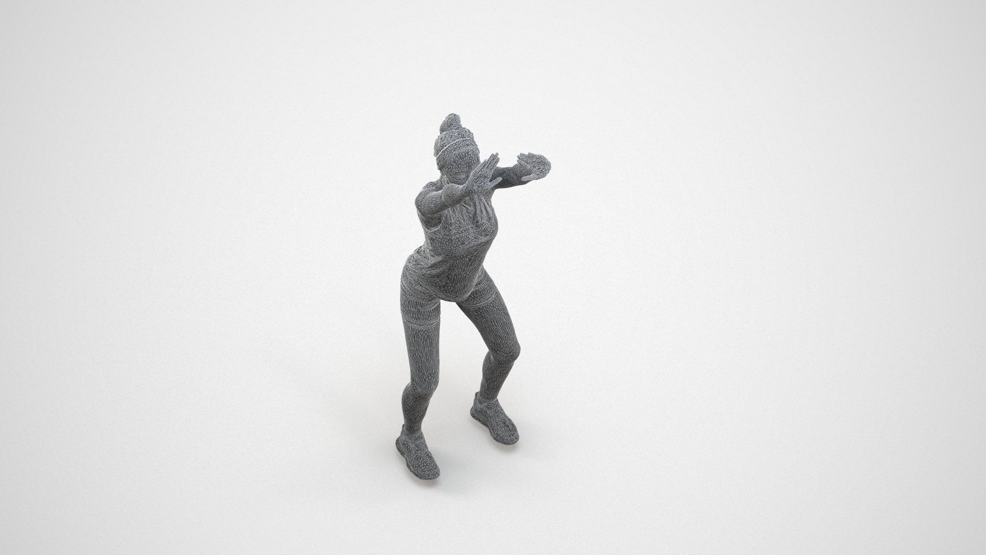 scanned 3D girl sport, photogrammetry people for Enscape and V-Ray, wireframe three-quarter view