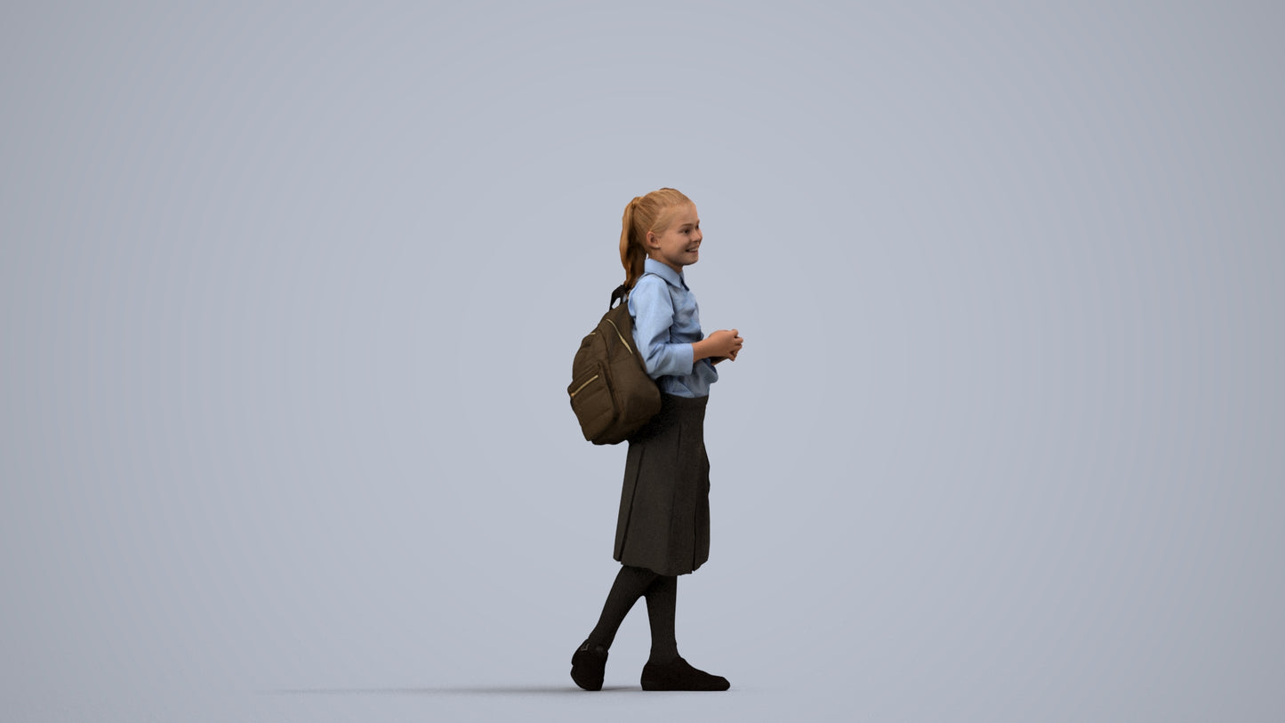3D human model girl kids, photogrammetry scanned person for archviz, side view render