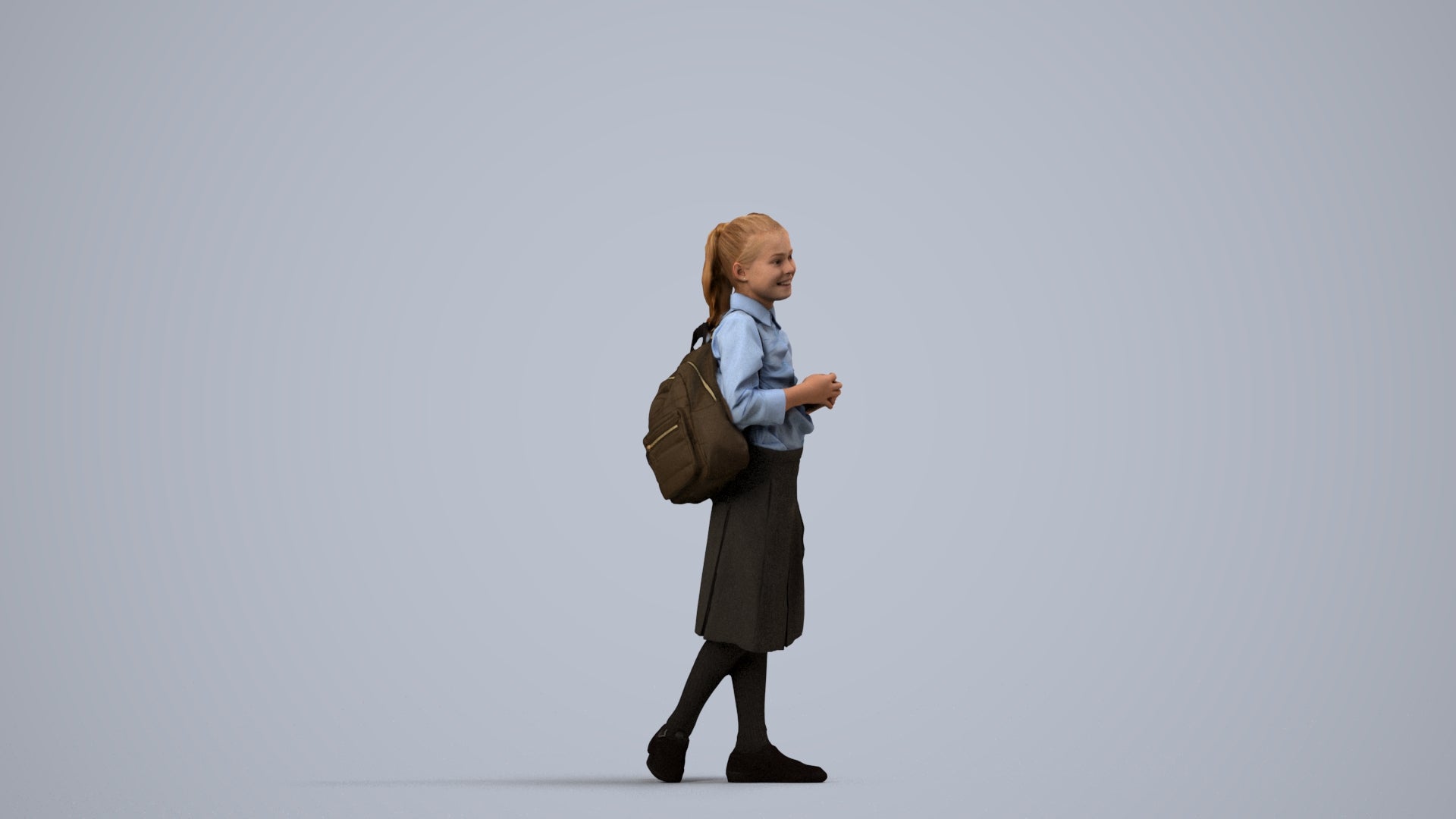 3D human model girl kids, photogrammetry scanned person for archviz, side view render