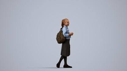 3D human model girl kids, photogrammetry scanned person for archviz, side view render