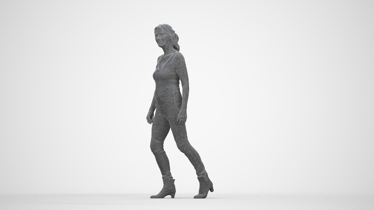 realistic 3D people senior woman casual walking, render-ready for V-Ray and Corona, FBX OBJ, wireframe back view