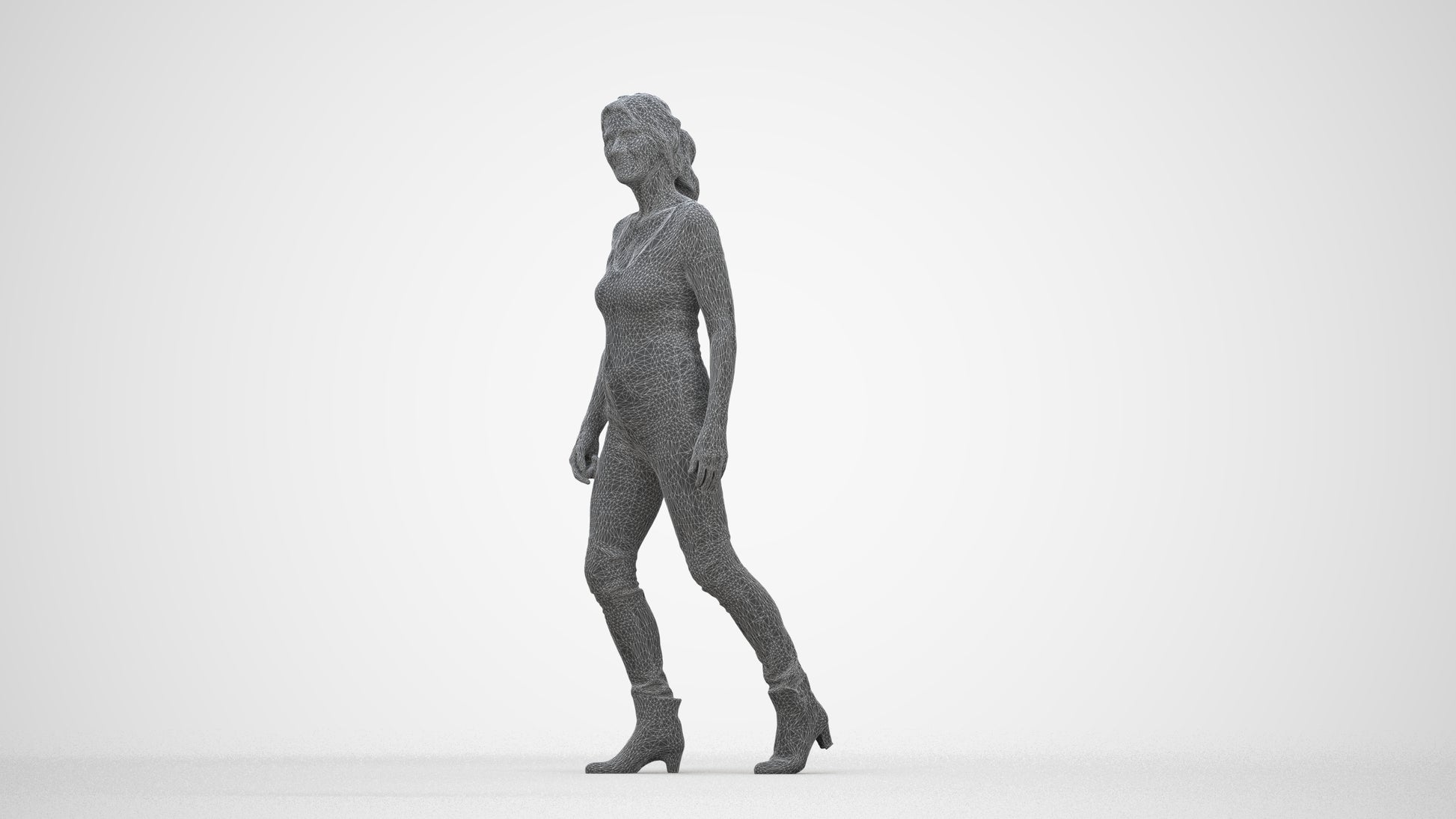realistic 3D people senior woman casual walking, render-ready for V-Ray and Corona, FBX OBJ, wireframe back view