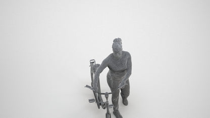 realistic 3D woman casual cycling, scanned archviz people for Blender and 3ds Max, wireframe three-quarter view