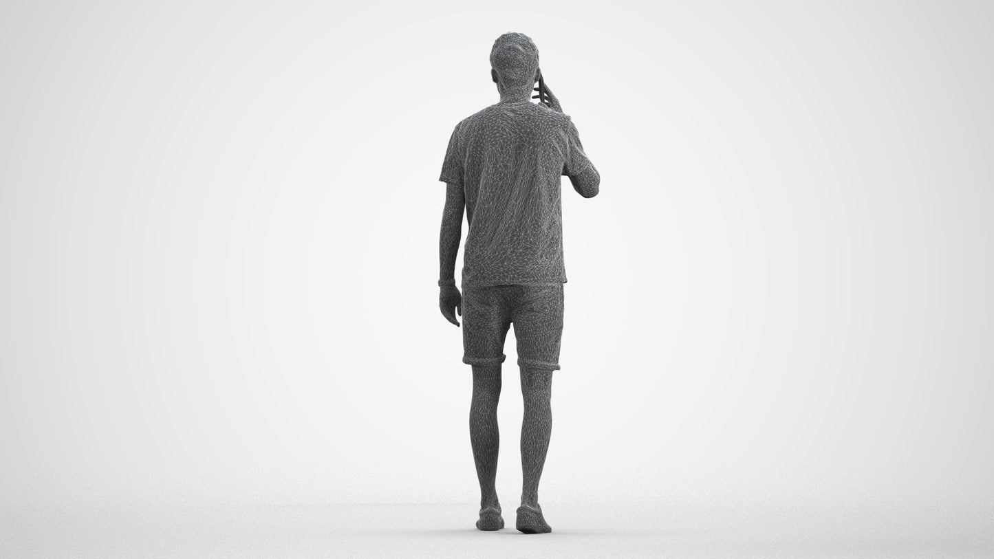 realistic 3D people man casual walking, render-ready for V-Ray and Corona, FBX OBJ, wireframe front view