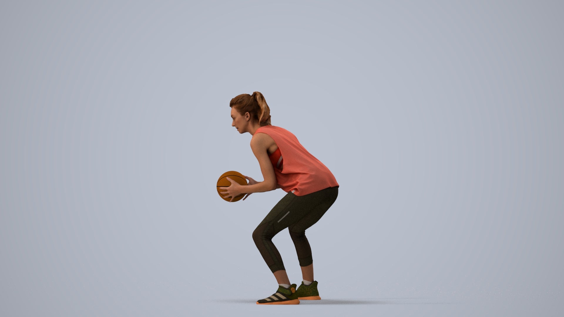 realistic 3D people woman sport, render-ready for V-Ray and Corona, FBX OBJ, three-quarter view render