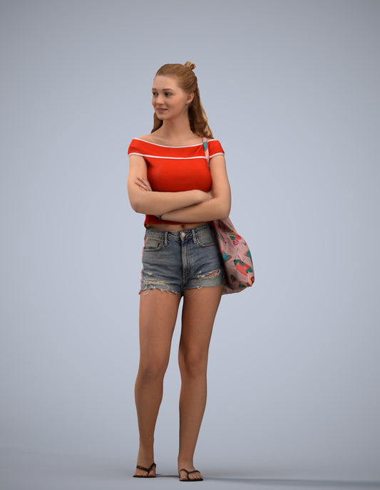 photogrammetry 3D girl casual standing, realistic human model archviz FBX
