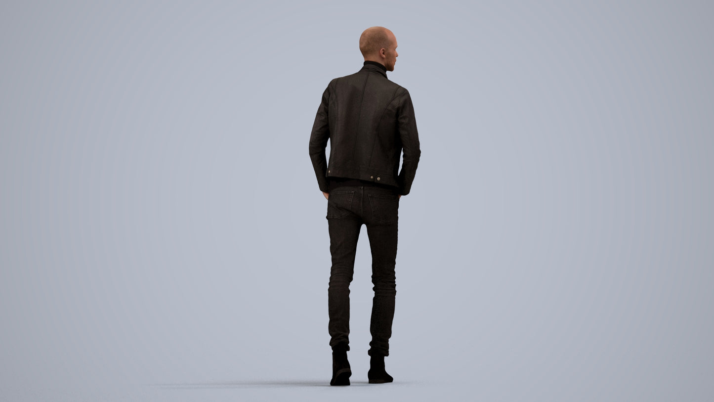 3D scanned man walking casual, photorealistic archviz people for Enscape and SketchUp, side view render