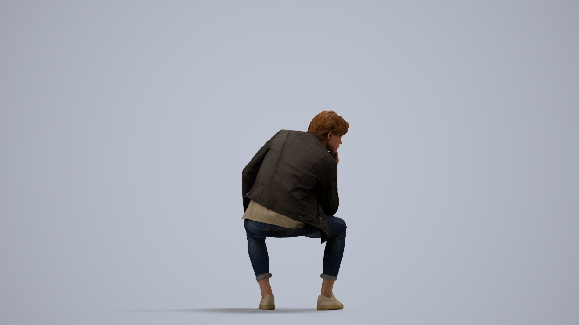 scanned 3D man casual sitting, photogrammetry people for Enscape and V-Ray, side view render