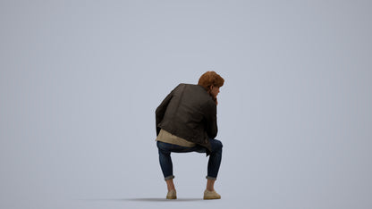 scanned 3D man casual sitting, photogrammetry people for Enscape and V-Ray, side view render