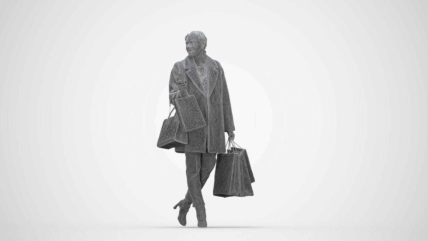 realistic 3D woman business shopping, scanned archviz people for Blender and 3ds Max, wireframe back view