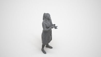 realistic 3D woman hospitality, scanned archviz people for Blender and 3ds Max, wireframe three-quarter view