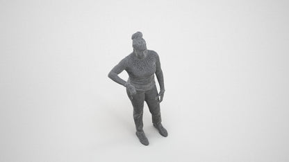 scanned 3D woman casual standing, photogrammetry people for Enscape and V-Ray, wireframe three-quarter view
