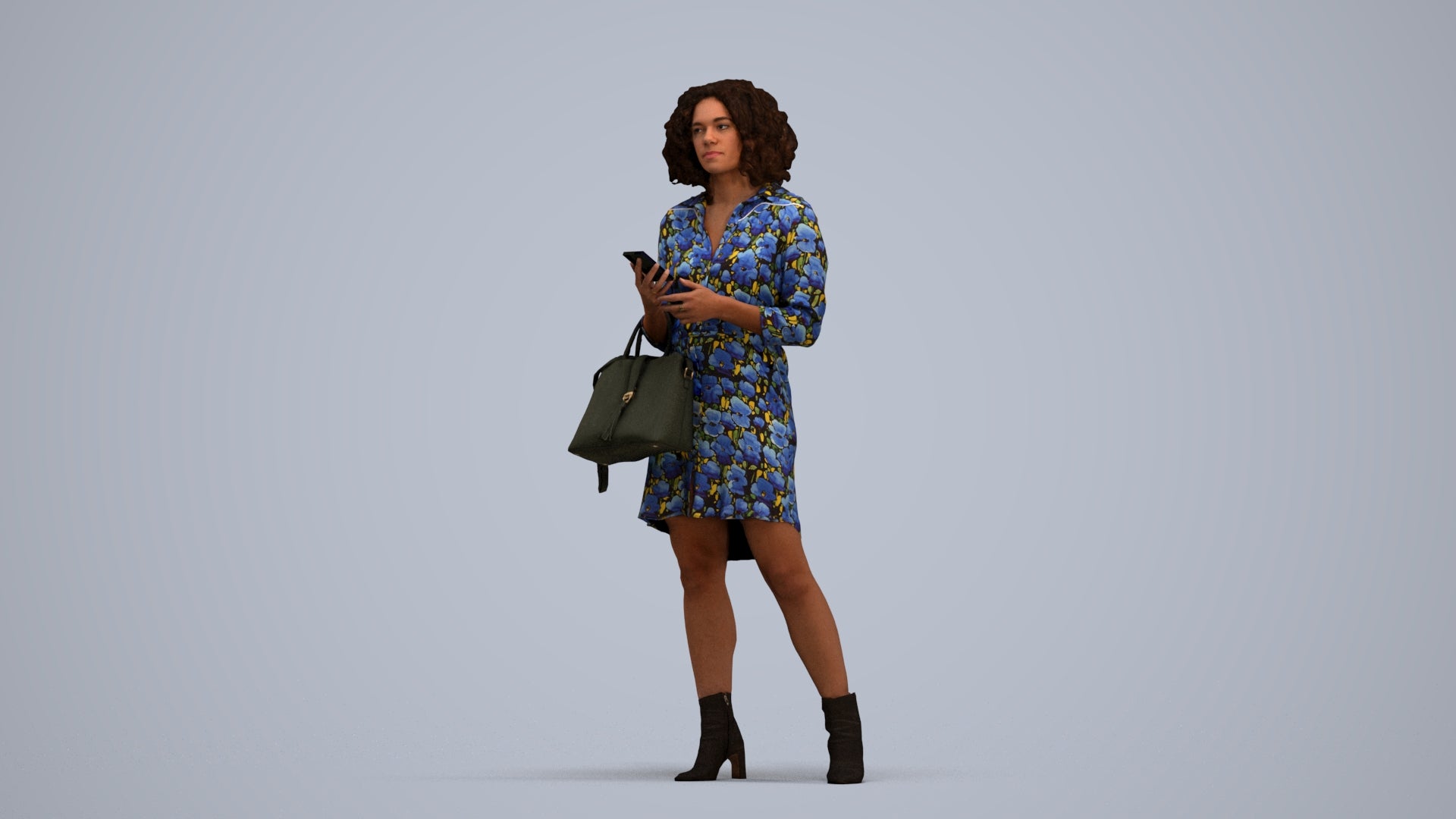 3D scanned woman standing casual, photorealistic archviz people for Enscape and SketchUp, standing pose render