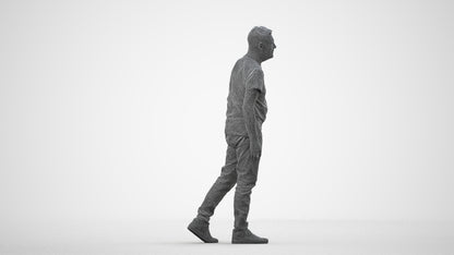 realistic 3D senior man casual walking, scanned archviz people for Blender and 3ds Max, wireframe side view