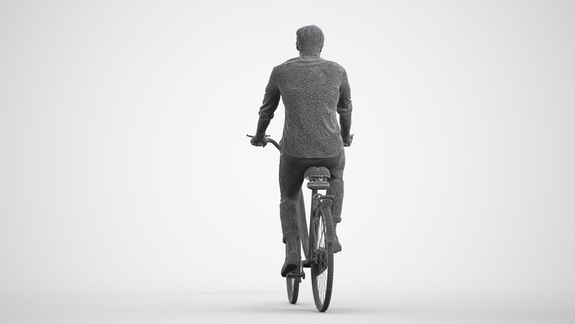 realistic 3D man casual cycling, scanned archviz people for Blender and 3ds Max, wireframe front view