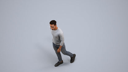 3D human model man casual walking, photogrammetry scanned person for archviz, back view render