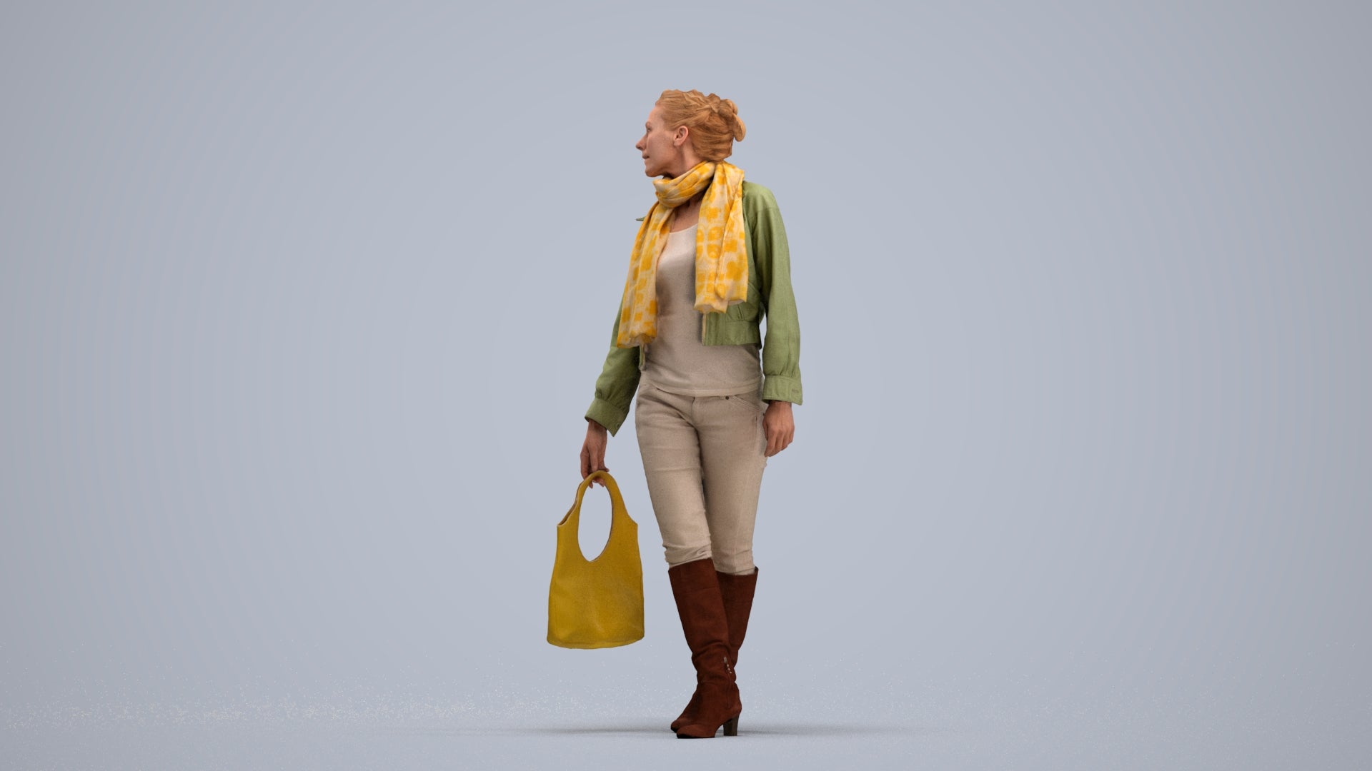 realistic 3D human woman casual walking, archviz people FBX OBJ for Blender, standing pose render