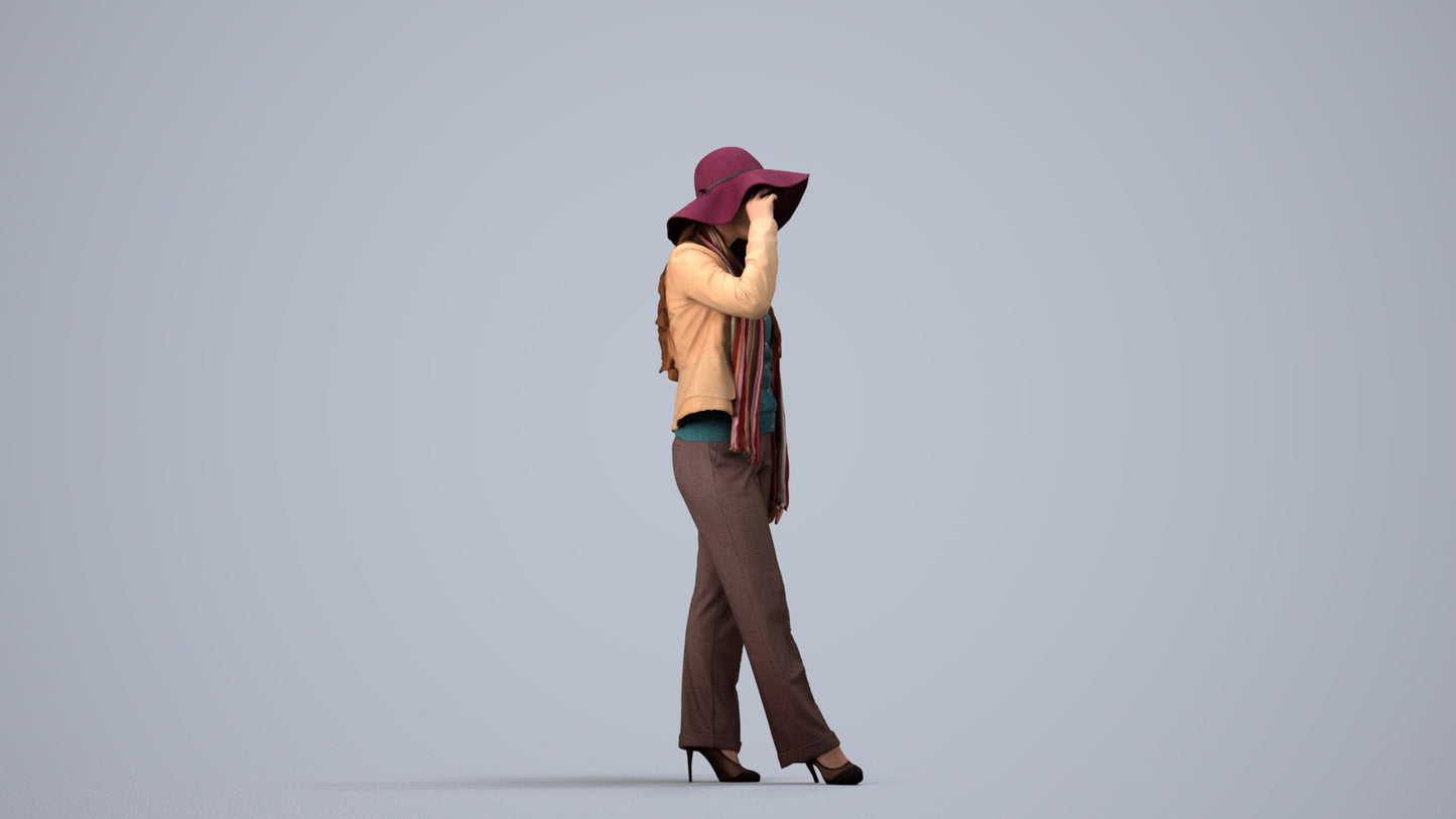 realistic 3D people woman casual standing, render-ready for V-Ray and Corona, FBX OBJ, side view render