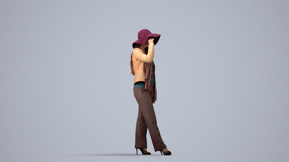 realistic 3D people woman casual standing, render-ready for V-Ray and Corona, FBX OBJ, side view render