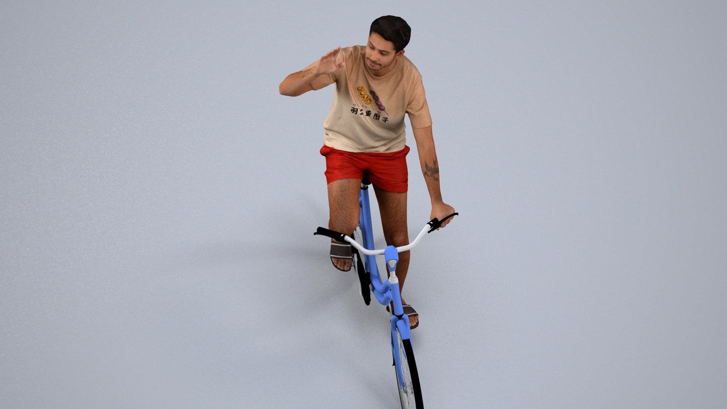 realistic 3D human man casual cycling, archviz people FBX OBJ for Blender, back view render