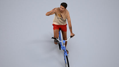realistic 3D human man casual cycling, archviz people FBX OBJ for Blender, back view render