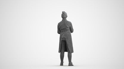 3D human model woman standing, photogrammetry scanned person for archviz, wireframe front view