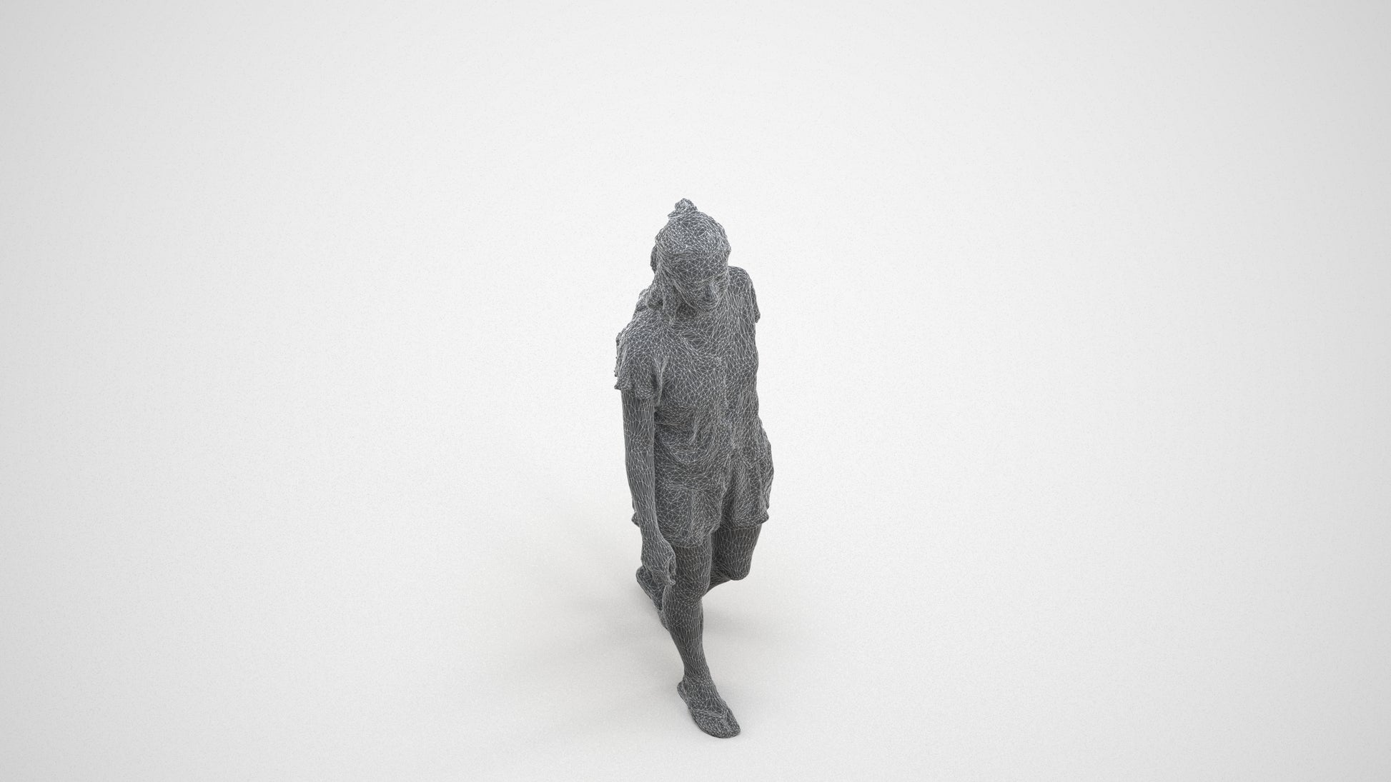 3D people model woman casual walking, scanned human for 3ds Max rendering, wireframe three-quarter view