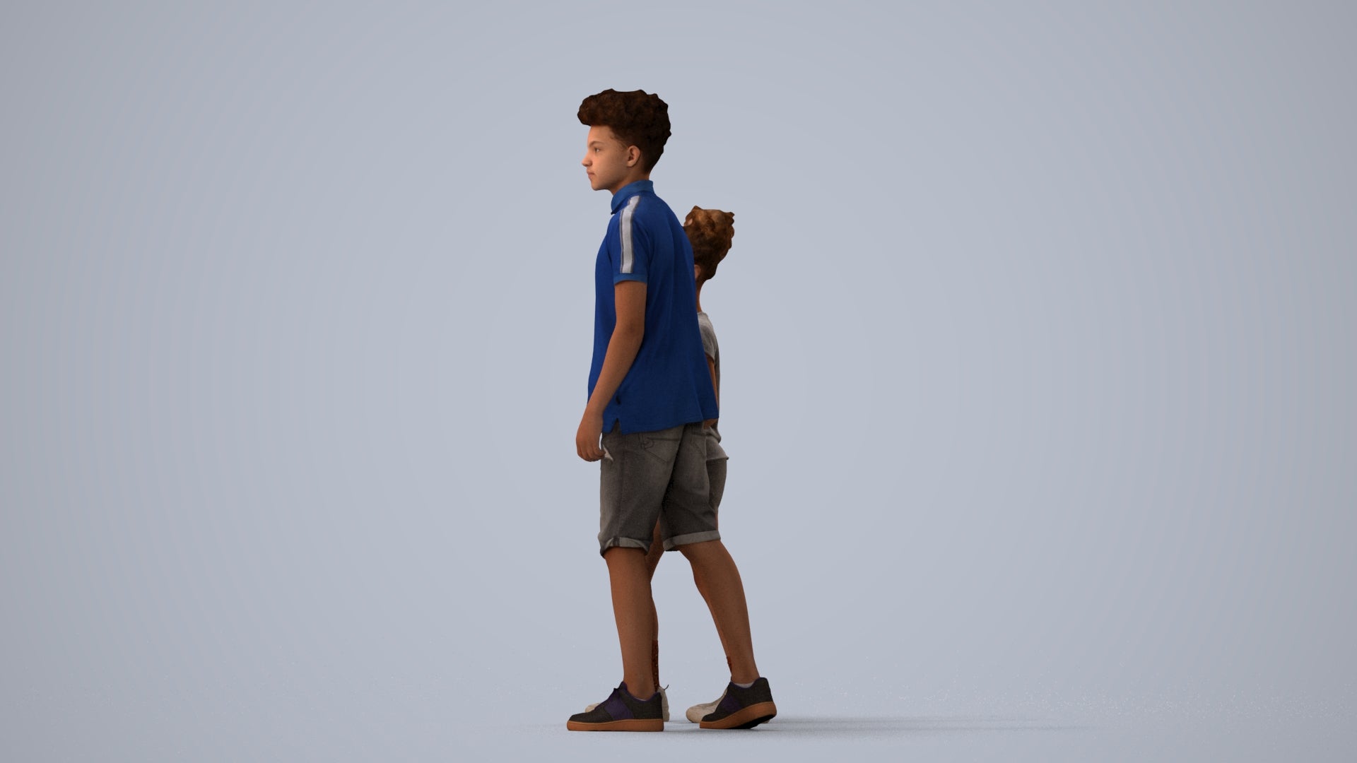 3D human model girl casual kids, photogrammetry scanned person for archviz, three-quarter view render