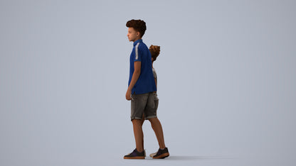 3D human model girl casual kids, photogrammetry scanned person for archviz, three-quarter view render